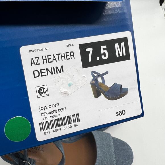 Arizona Jean Co Womens Heather Heeled Sandals Blue Denim Size 7.5M - Picture 13 of 16